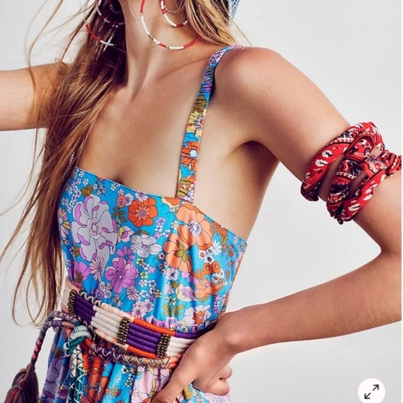 Free People Park Slope Retro Blue Floral Maxi Dress M - Picture 3 of 16